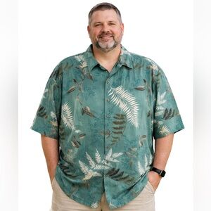 Caribbean Silk Blend Teal Casual Short Sleeve Button Down Collard Shirt 3X